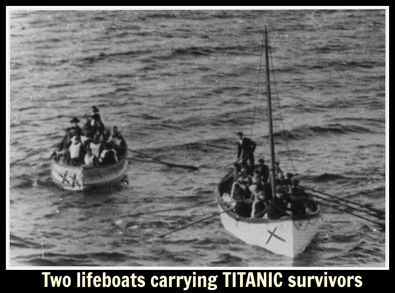 two lifeboats carying TITANIC survivors text