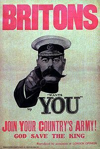 The  Britons (Lord Kitchener) Wants YOU  poster dating from September 1914