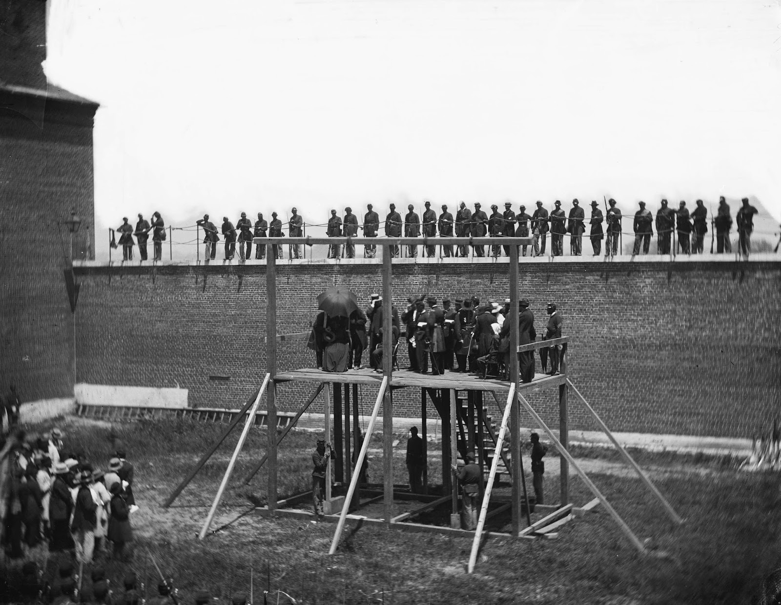 The condemned Lincoln conspirators on the scaffold, 1865
